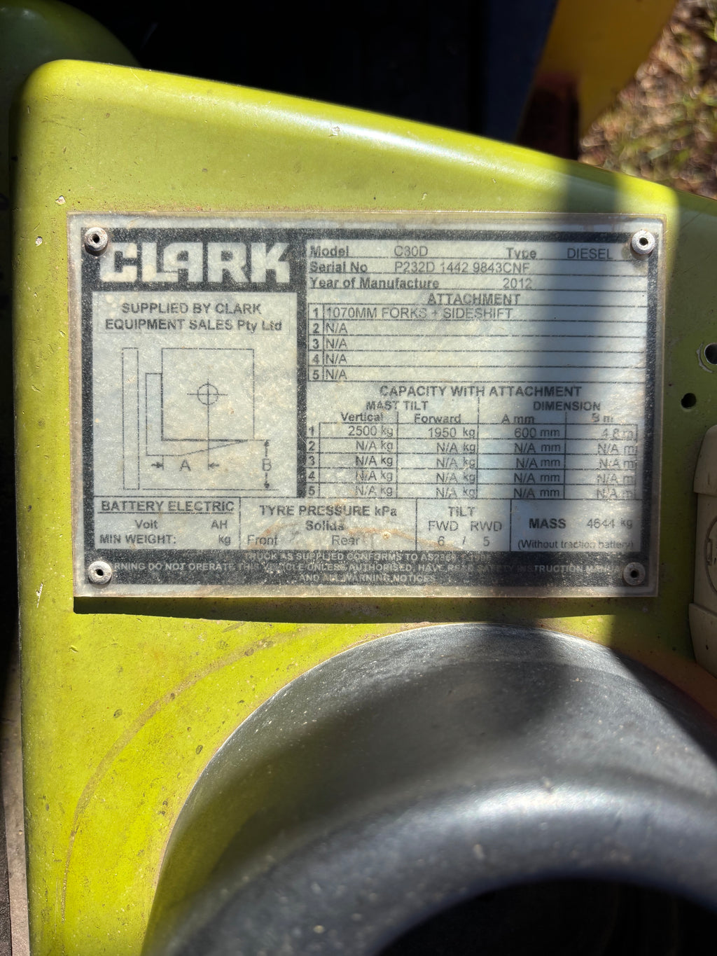 2012 Clark C30D 3t Diesel Forklift