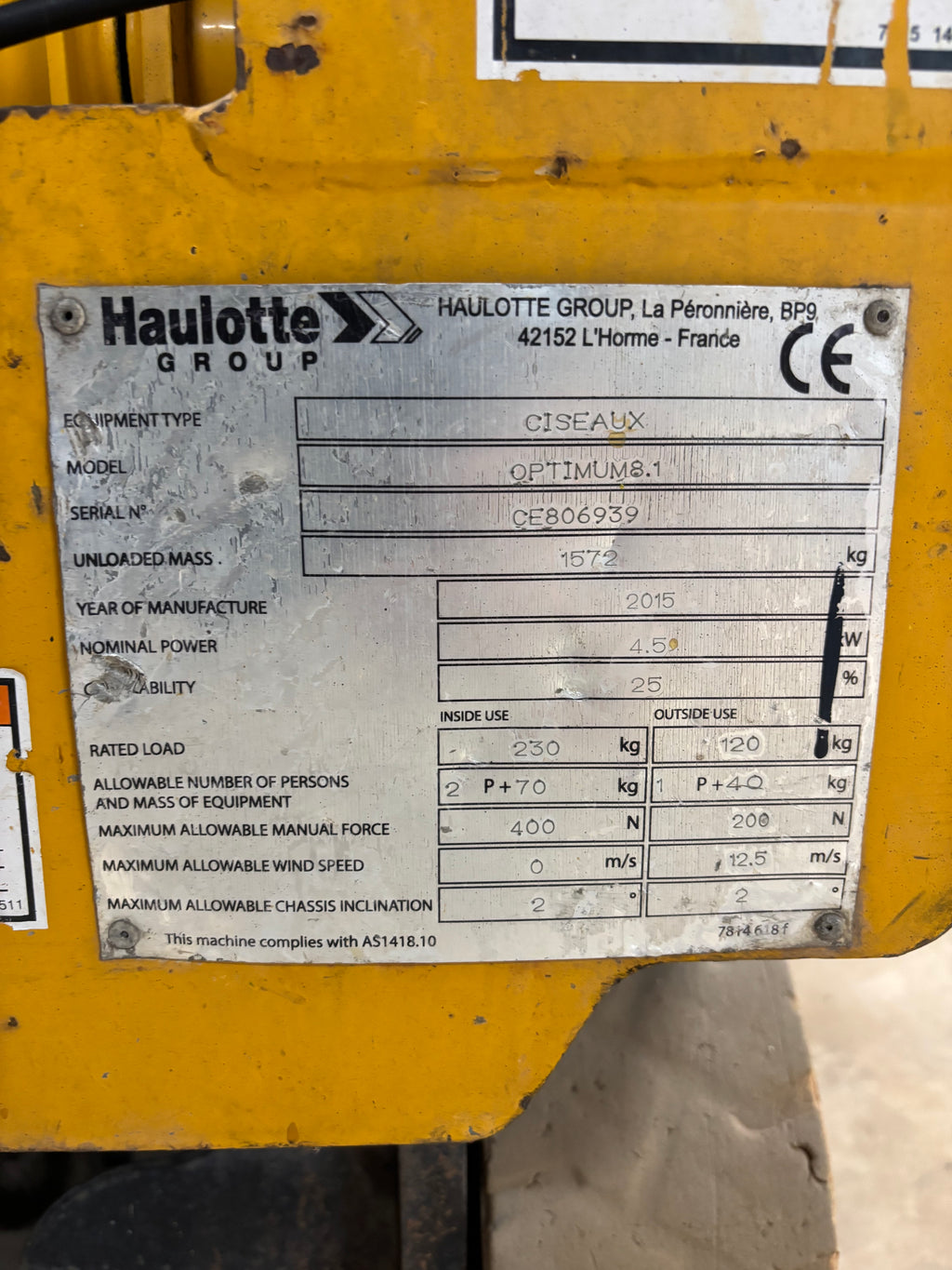 2015 Haulotte Optimum 8 Scissor Lift