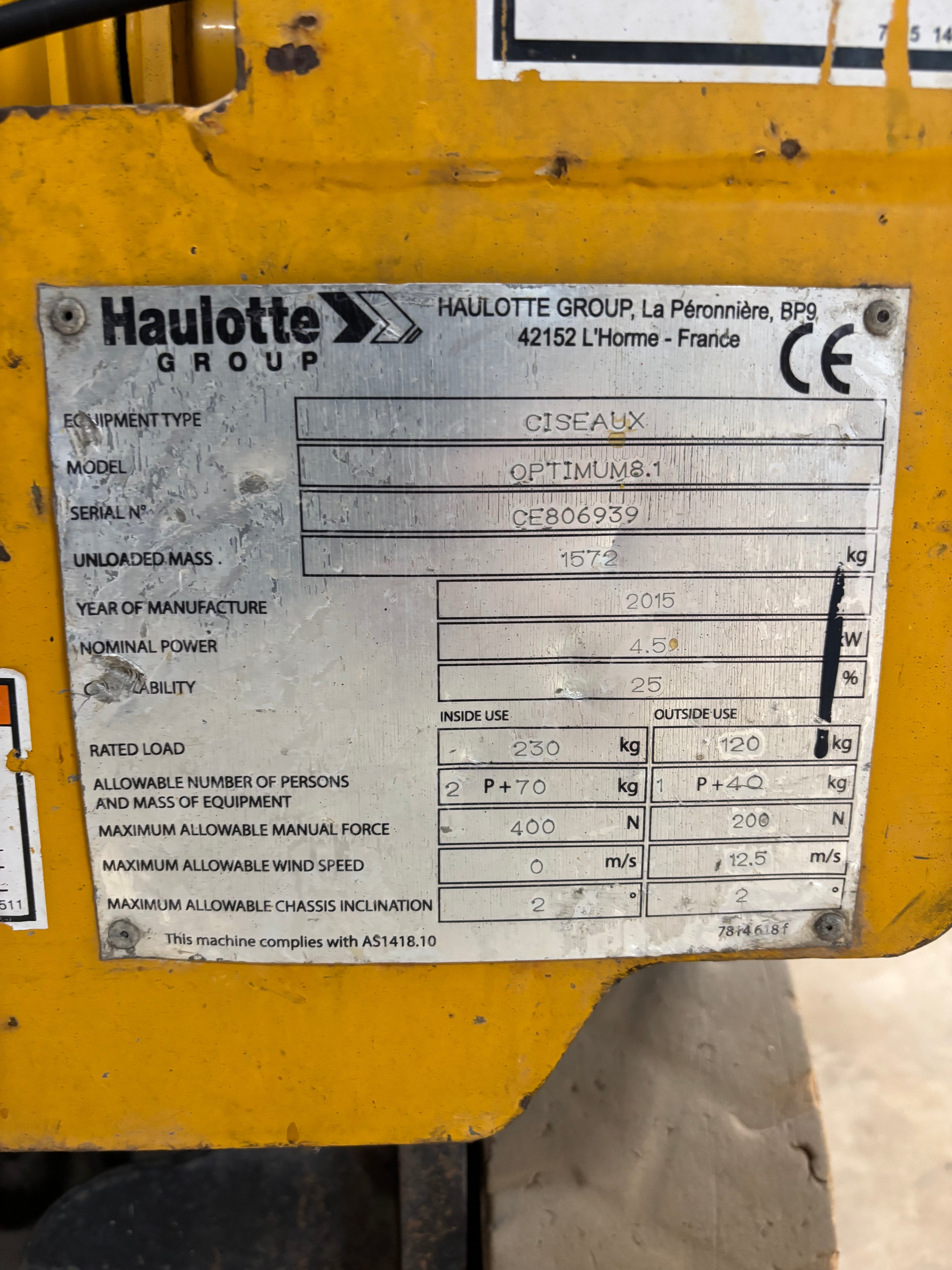 2015 Haulotte Optimum 8 Scissor Lift